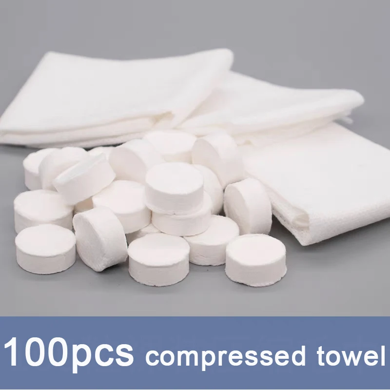 100pcs 휴대용 압축 수건 일회용 얼굴 청소 부드러운 압축 손 닦아 수건 부직포 메이크업 물티슈