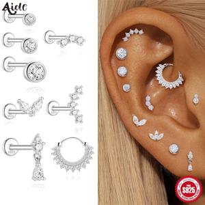 여성을위한 Aide Moissanite 다이아몬드 스터드 귀걸이 Orginal 925 스털링 실버 스크류 백 여성 플랫 백 Moissanite 귀걸이 보석