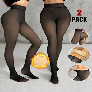 ChicMe 2팩 하이 웨이스트 플리스 안감 스타킹 가짜 반투명 열 팬티 스타킹 레깅스