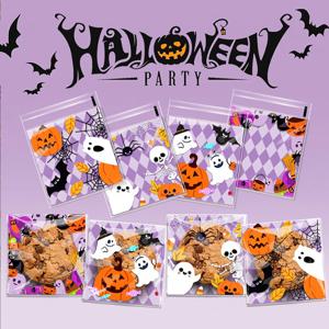 50pcs 할로윈 사탕 포장 가방 파티 선물 자기 접착 가방 쿠키 포장 가방 쥬얼리 휴일 선물 가방