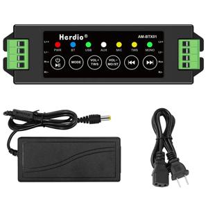 Herdio 24V3A 전원 어댑터 벽 천장 스피커 용 TWS AUX MIC USB가있는 패시브 스피커 용 4 채널 미니 블루투스 앰프