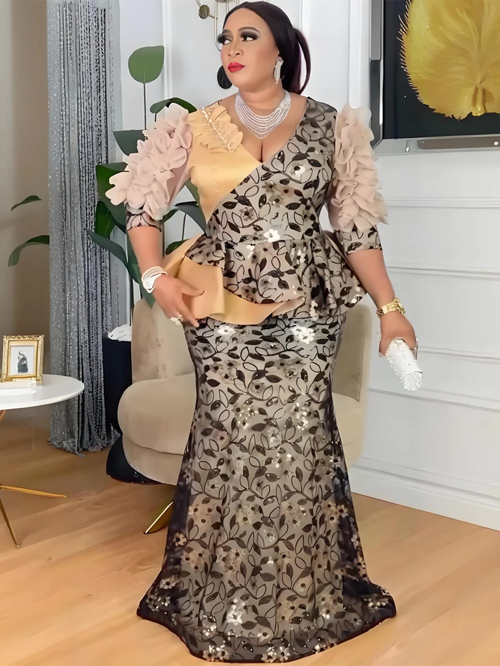 플러스 사이즈 아프리카 파티 드레스 여성용 다시키 스팽글 섹시 바디콘 롱 드레스 우아한 터키 무슬림 웨딩 이브닝 가운