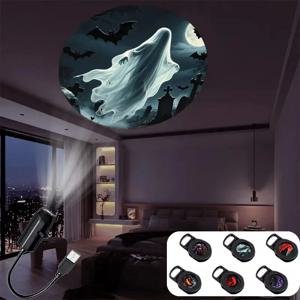 해골 프로젝션 램프 전환 가능한 패턴 디자인 LED 야간등 휴대용 USB 전원 방 벽 천장 장식 할로윈 선물