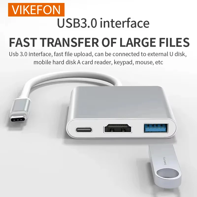 3 IN 1 USB C-HDMI 호환 어댑터 USB 3.1 허브 유형 C 충전 변환기(삼성 S23 Ultra iPhone 15 노트북 Macbook용)