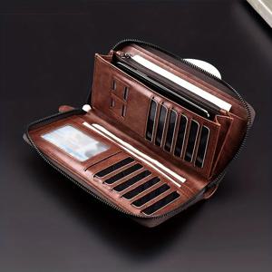 남자의 긴 지퍼 지갑 남자를위한 고품질 Pu 가죽 지갑 RFID 차단 비즈니스 클러치 백 신용 카드 홀더 지갑 남자