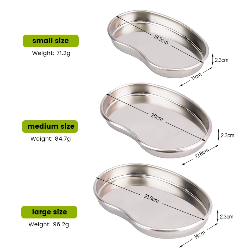 의료용 치과 수술용 화장품 문신 도구용 신장 모양의 스테인레스 스틸 멸균 트레이 1개 - 3가지 크기 이용 가능