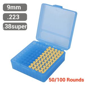 50/100 라운드 전술 총알 상자 9mm/.223/.38슈퍼 권총 소총 탄약 운반 보관 상자 플립 탑 총알 케이스 사냥 액세서리