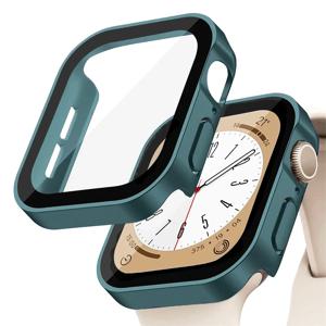 Apple Watch 케이스 시리즈 용 유리 + 커버 8 7 6 5 4 se 44mm 40mm 41mm 45mm 스트레이트 에지 스크린 프로텍터 apple watch 액세서리