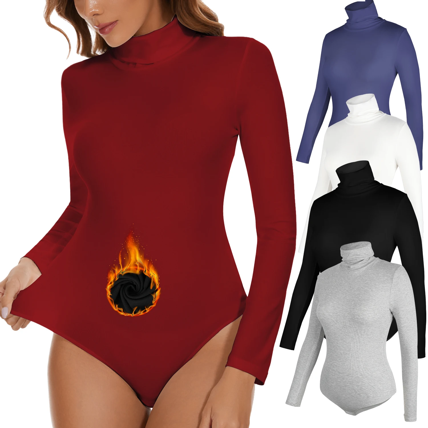 높은 목 바디 수트 여성 긴 소매 Shapewear 배꼽 컨트롤 바디 셰이퍼 섹시한 팬티 여성 따뜻한 의류 가을 겨울 새로운