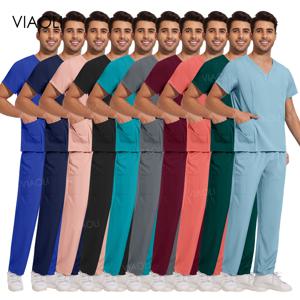 병원 부드러운 고품질 S-XXL 스크럽 간호사 유니폼 남여 뷰티 스파 간호 스크럽 탑 바지 세트에 대한 남성 스크럽 유니폼 세트