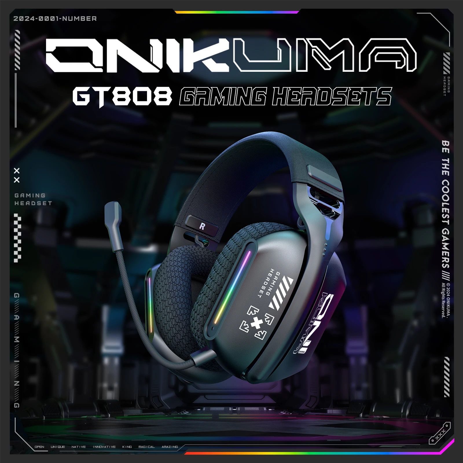 ONIKUMA GT808 트라이 모드 게임용 헤드셋 RGB 조명 2.4G 무선 게임용 PC 유선 데스크탑(헤드셋 포함) 초장수명