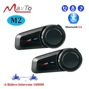 Maxto M2 오토바이 헬멧 헤드셋 블루투스 5.0 음성 통화 6인용 인터콤 거리 1000M IPX6 방수 소음 감소