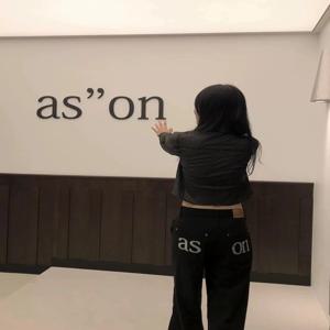 우아한 하이웨이스트 와이드 레그 진 자수 스트레이트 레그 루즈핏 뒷면 레터링 캐주얼 팬츠 여성용 면 00%