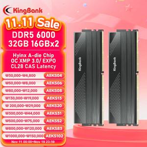 KingBank CL28 Memoria DDR5 32GB RAM 16GBX2 6000MHZ Rams 메모리 DDR5 키트 UDIMM 듀얼 채널 Computador 데스크탑 PC Hynix A 다이