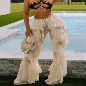 Weird Puss 불규칙한 Tierred Flare Pants 여성 Y2K 패치 워크 여름 Hipster Wild Basic Street Trend 클래식 바지