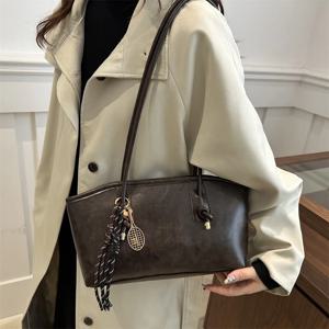 여성 통근 숄더백 매듭 디자인 긴 스파게티 스트랩, 심플한 펜던트 핸드백, 세련된 가로 숄더백