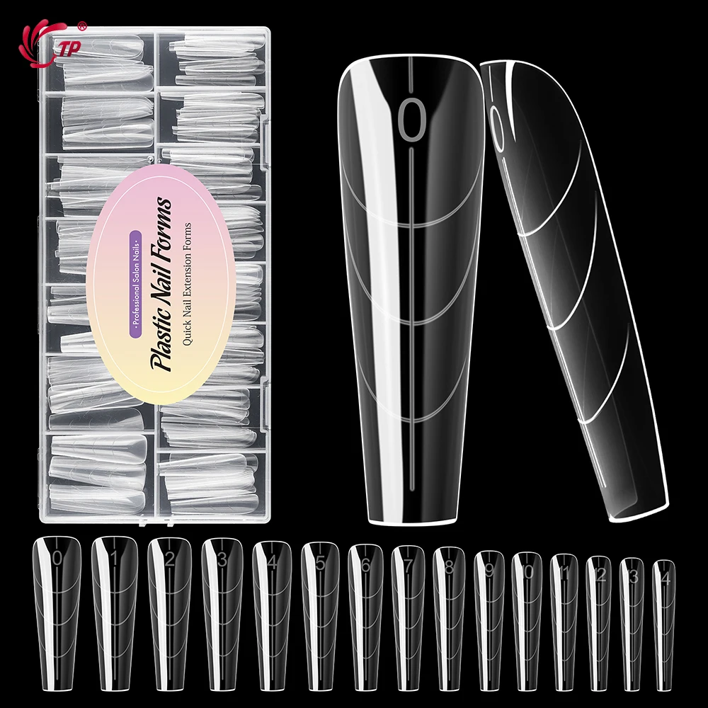 TP 150개/박스 네일 듀얼 폼 아크릴 폴리 네일 젤 UV 퀵 빌딩 몰드 15가지 사이즈 재사용 가능 네일 연장 탑 매니큐어 도구