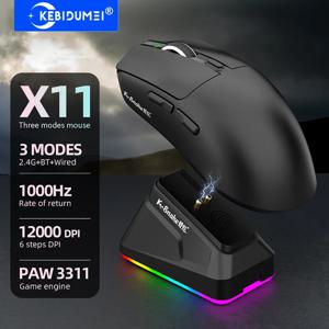 X11 PAW3311 트라이 모드 무선 마우스 블루투스 마우스 12000 DPI 게이밍 마우스 RGB 터치 마그네틱 충전 베이스 BT/2.4G/유선 마우스