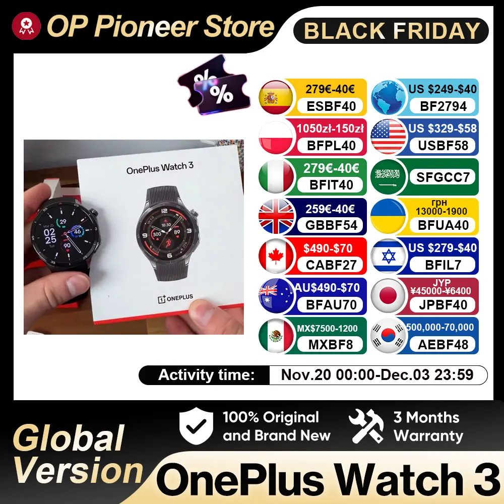 【브랜드+】글로벌 버전 원플러스 워치 3 스마트워치 1.50인치 LTPO AMOLED 디스플레이 스냅드래곤 W5 프로세서 듀얼 주파수 GPS