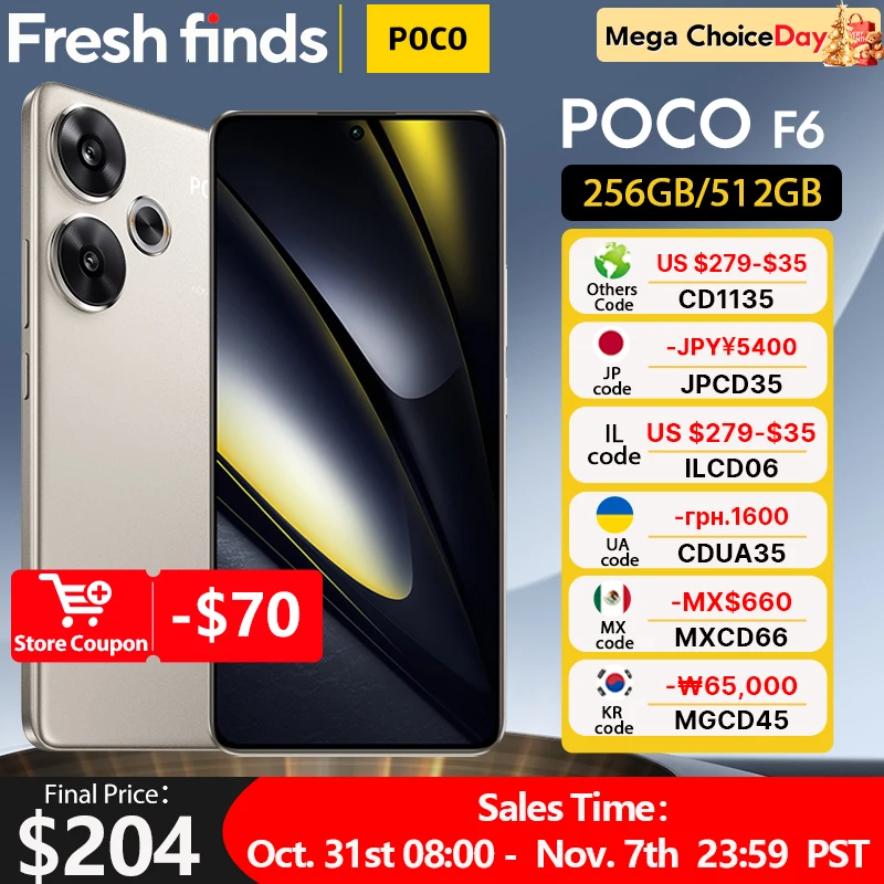 POCO F6 스마트폰 글로벌 버전 스냅드래곤 ® 8세대 3 90W 터보 충전 5000mAh 배터리