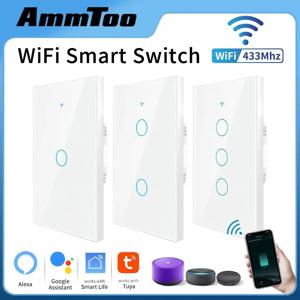 AMMTOO Tuya WiFi 스마트 라이트 스위치 US 120 유형 무선 벽 터치 패널 1/2/3 Gang 지원 Alexa Google Home Smart Life