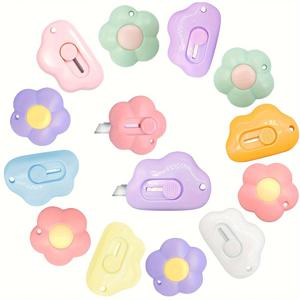 MOHAMM 6pcs 미니 꽃 구름 모양의 휴대용 포켓 개폐식 유틸리티 나이프 박스 커터 키 체인 구멍