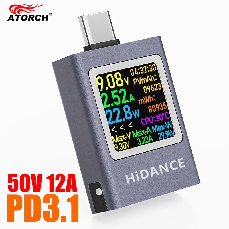 13 in 1 DC 4.5-50V 0-12A 다기능 디지털 디스플레이 DC 전압 전류계 전력계 Type-c 휴대폰 충전 PD3.1 테스터