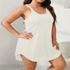 여성 플러스 사이즈 1XL-5XL U 넥 민소매 드레스 기본 Loungewear a 라인 솔리드 컬러 캐주얼 비치 드레스 파티 드레스