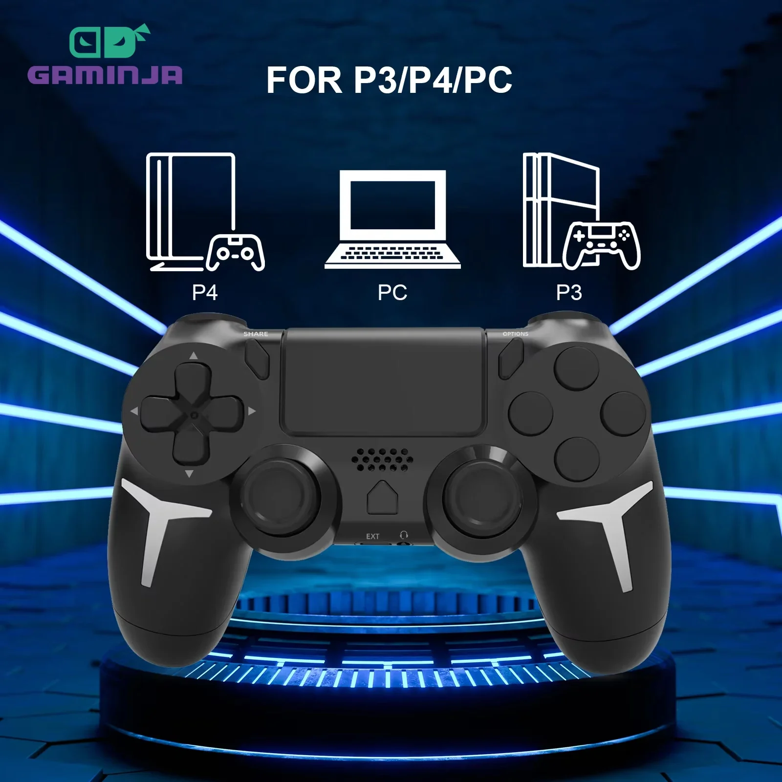 GAMINJA 6축 자이로 스코프 듀얼 진동 터치 패드 포함 무선 게임 패드 블루투스 컨트롤러 PS4 PS3 콘솔 컴퓨터 PC용