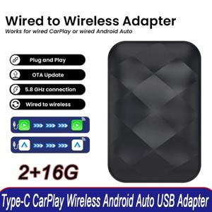 새로운 2025 안드로이드 14 3In1 CarPlay Ai Box 유튜브 Netflix 범용 TV 박스 플러그 앤 플레이 용 무선 안드로이드 자동 USB 어댑터