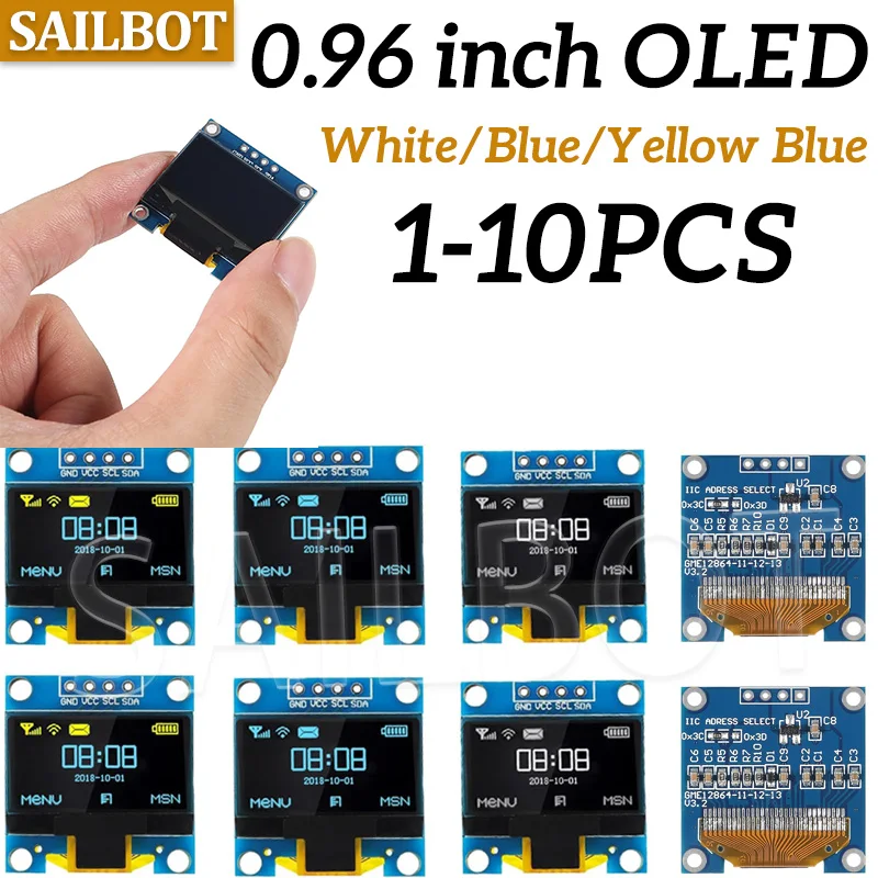 1-10PCS 0.96 인치 OLED 디스플레이 모듈 I2C IIC SPI 직렬 128X64 SSD1315 LCD 3.3-5V 4 핀 Arduino 용 흰색/파란색/노란색 파란색