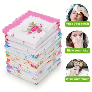 5 팩 11X11In 여성용 순수 코튼 손수건, 복고풍 꽃 무늬 스퀘어 손수건, 여성용 휴대용 플랩 포켓 바지 스퀘어, 웨딩 시즌 신부 기념품