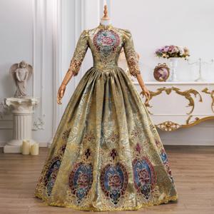 유럽 ​​중세 복고풍 코트 드레스 빅토리아 프랑스 귀족 공주 롱 드레스 Catwalk 사진 사진 결혼식 드레스