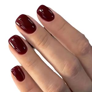 24개입 솔리드 컬러 와인 레드 디자인 프레스온 네일 짧은 스퀘어 인조 손톱 간편 탈부착 완성형 풀커버 네일 팁