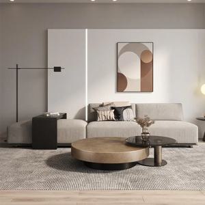 이탈리아 가벼운 럭셔리 미니멀리스트 현대 디자인 라운드 스테인레스 스틸 커피 테이블 강화 유리 바위 석판 측면 새로운