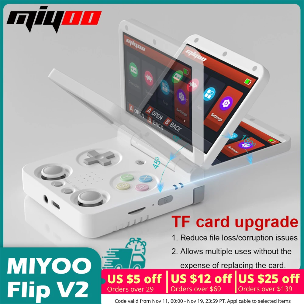 【브랜드+】MIYOO Flip V2 휴대용 게임기 3.5'' IPS 스크린 리눅스 시스템 Onion OS 비디오 게임 콘솔 무료 보관 가방 포함 게이머용