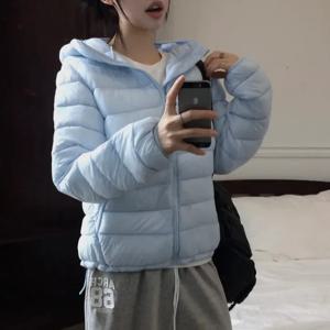 여성용 겨울 코튼 재킷 2025 심플 그레이 후드 경량 슬림핏 아웃도어 코트 긴 소매 출퇴근 스타일 기본 핏