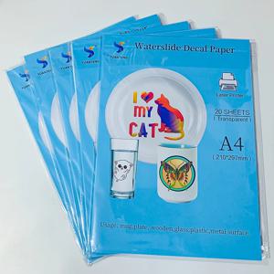 A4 디자인 투명 블루 워터 슬라이드 데칼 용지 레이저 프린터 용 투명 워터 슬라이드 데칼 인쇄 가능한 전사 용지 시트