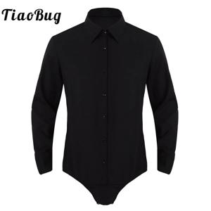 남성 긴 소매 원피스 댄스 셔츠 턴 다운 칼라 버튼 다운 라틴 모던 댄스 바디 슈트 셔츠 탑 댄스 의상