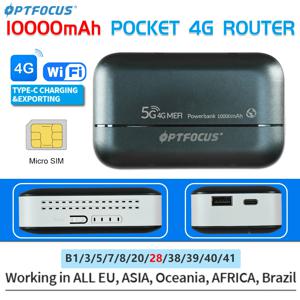 OPTFOCUS 4G lte 휴대용 모뎀 무선 라우터 보조베터리 USB TYPEC 4G SIM 카드 10000Mah MIFI 모뎀 4G 미니 포켓 Wifi 핫스팟