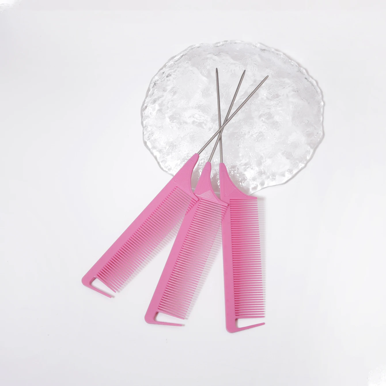 비늘이 있는 3 개의 금속 바늘 마우스 꼬리 빗, 헤어 스타일링 빗, 헤어 분배, 염색 빗, 실제 헤어 가발용 특수 빗