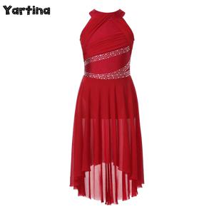 키즈 소녀 리듬 체조 발레 서정적 라틴 댄스 의상 라인 석 셔링 레오타드 왈츠 탱고 발레 저지 드레스