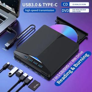 7-in-1 USB 3.0 유형 C TF SD 외부 CD DVD RW 광학 드라이브 DVD 버너 레코더 리더 플레이어 트레이 유형 PC 노트북 노트북
