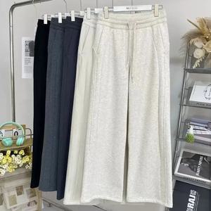 2025 가을 겨울 여성 시크 디자이너 코튼 하이웨이스트 스웨트팬츠 여성 다용도 캐주얼 솔리드 와이드 레그 스트레이트 레그 바지