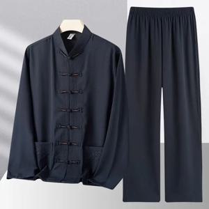 중국 남자 Taichi 유니폼 쿵푸 정장 자수 태극권 의류 셔츠 + 바지 Wushu 남성용 중국 전통 의상