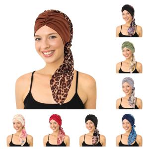 Womens Pre-Tied Turban Cap 이슬람교 Hijab 암 Chemo 꽃 프린트 모자 커버 탈모 머리 스카프 랩 Strech Bandana