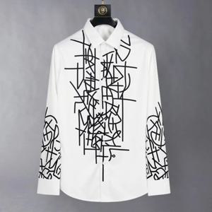 2025 여름 편지 낙서 인쇄 셔츠 남성 고품질 캐주얼 비즈니스 셔츠 긴 소매 사회 연회 파티 블라우스