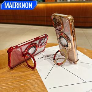 iPhone 16 15 14 13 Pro Max Plus 11 12 X Xr Xs 마그네틱 스탠드 용 Magsafe 브래킷 그라디언트 케이스 용 고급 전화 링 홀더