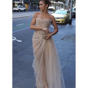 제시카 허리 반짝이 비즈 이브닝 드레스 샴페인 댄스 파티 드레스 Pleated Tulle 여성 웨딩 파티 드레스 맞춤형
