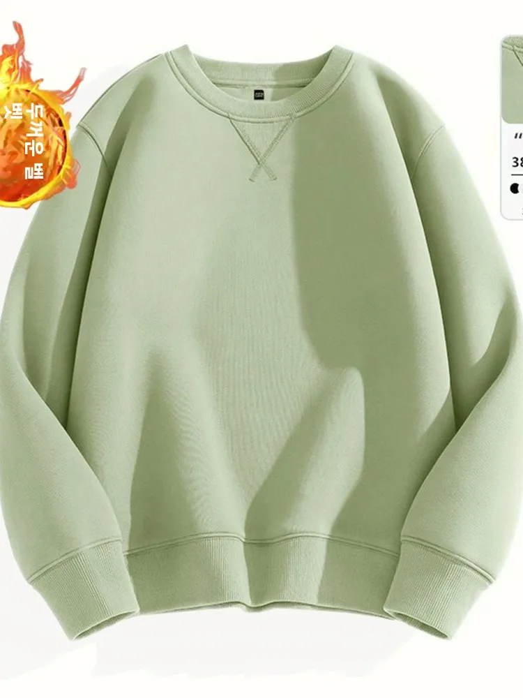 루즈핏 단색 후드 없는 스웨트셔츠 긴팔 라운드넥 남성용 가을 겨울 헤비웨이트 편안한 항균 베이스 레이어 셔츠